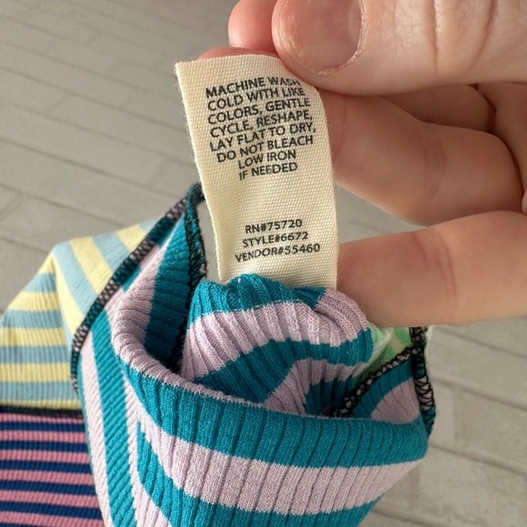 High Neck Pieced Tank Top GILDED INTENT Striped Color Block Sleeveless L #1886 - Picture 5 of 8